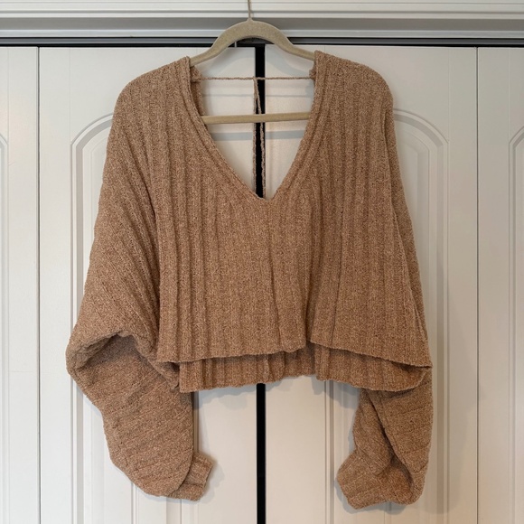 Free People Sweaters - Free People Brown Chunky Oversize Boxy Cropped Sweater Boho